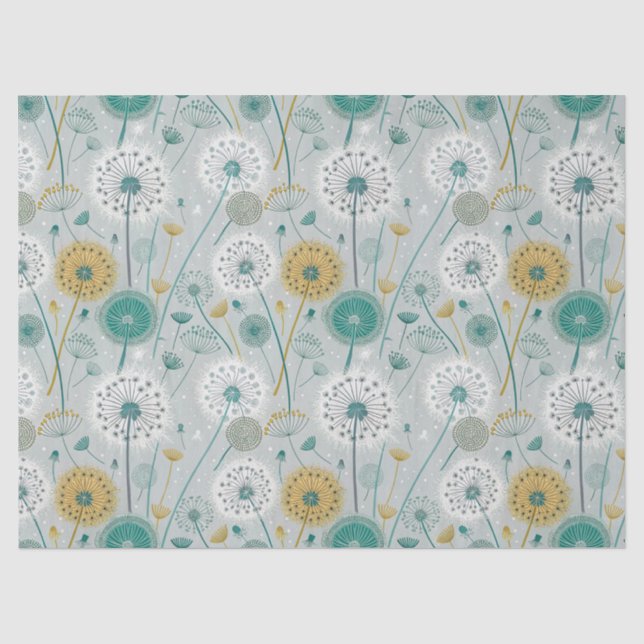 Papel De Seda Dandelion Whimsical - Amarelo, Branco e Teal (Frente )