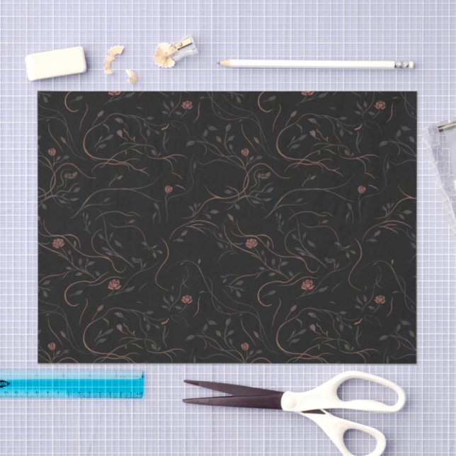 Papel De Seda Dark Floral Line Art Tissue Paper (Arte )