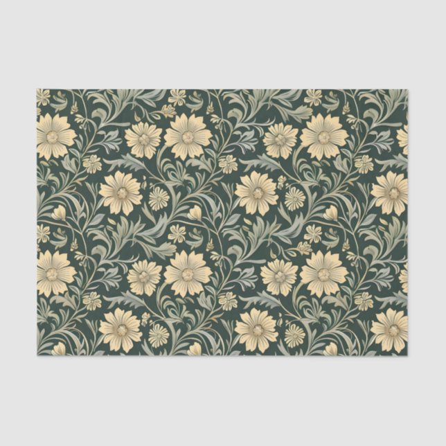 Papel De Seda Dark green stylized yellow flowers  pattern  (Frente )