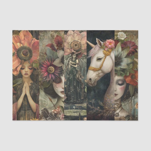 Papel De Seda Dark Moody Fantasy Garden Collage Decoupage (Frente )