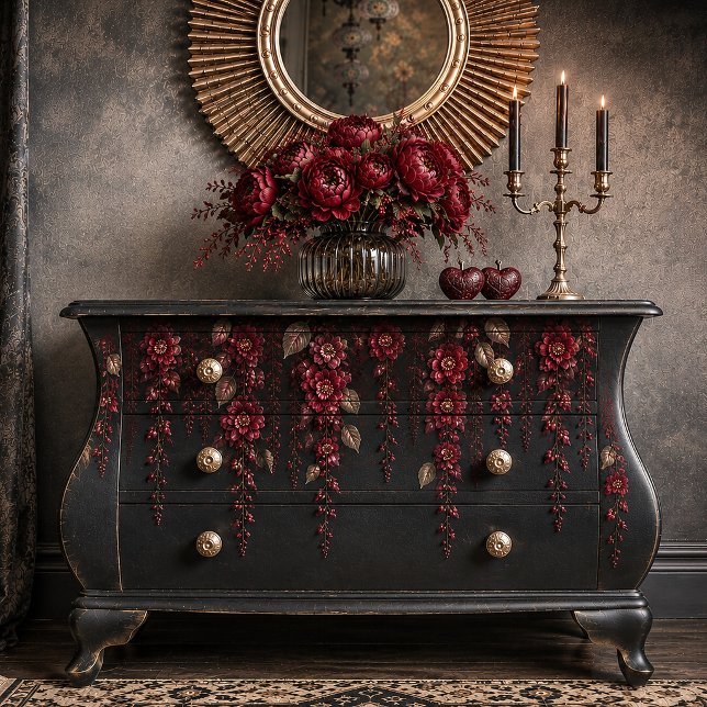 Papel De Seda Dark Romantic Red Floral Decoupage Tissue Paper | (Criador carregado)