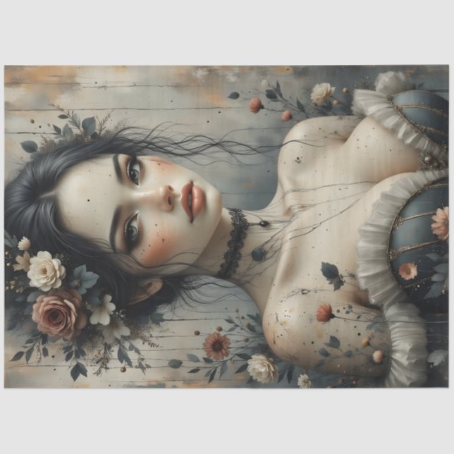 Papel De Seda Dark Romantic Woman Portrait Decoupage (Frente )