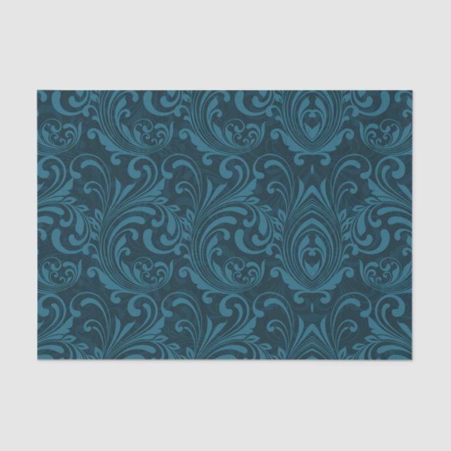 Papel De Seda Dark teal floral damask pattern (Frente )