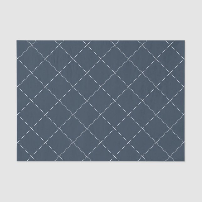 Papel De Seda Dashed Diamond Grid Geometric Midnight Navy (Frente )