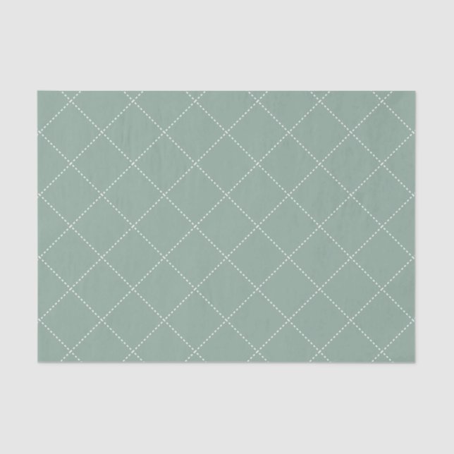 Papel De Seda Dashed Diamond Grid Geometric Muted Sage Green (Frente )