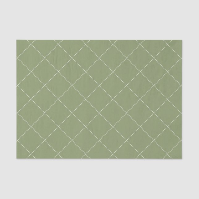 Papel De Seda Dashed Diamond Grid Geometric Olive Green (Frente )