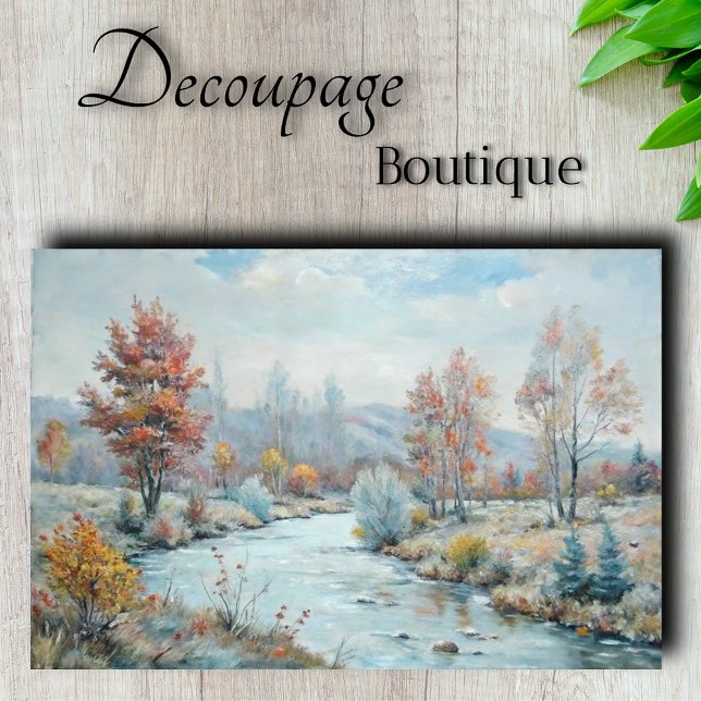 Papel De Seda Dawn do inverno - Decoupage do outono de Pastel (Winter's Dawn - Pastel Autumn River Decoupage Paper)