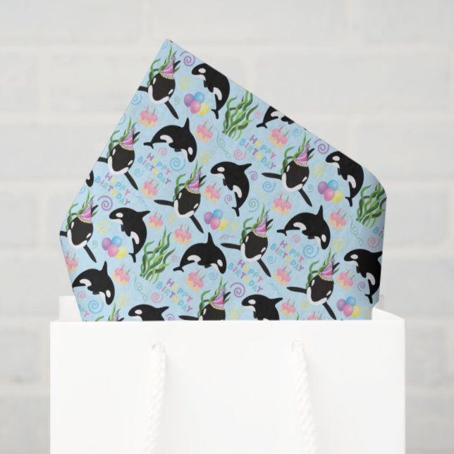 Papel de Seda de Aniversário Orca em Azul (Sacola de presentes)