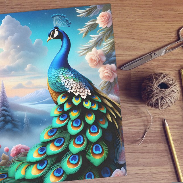 Papel de Seda de Arte Fantasia com Pavão para Deco (🌹🦚 Winter's Magic: Fantasy Art Peacock Tissue Paper! ❄️)