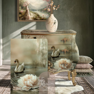 Papel De Seda De bom grado Cisne & lago floral