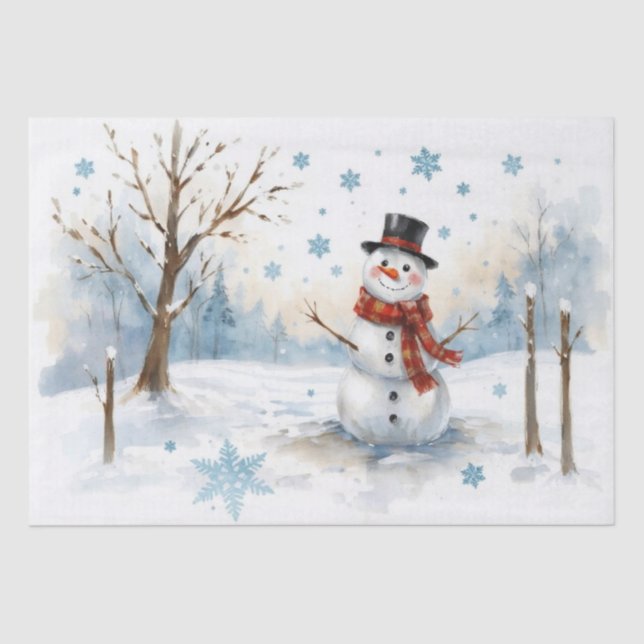 Papel de Seda de Boneco de Neve em Aquarela (Frente )