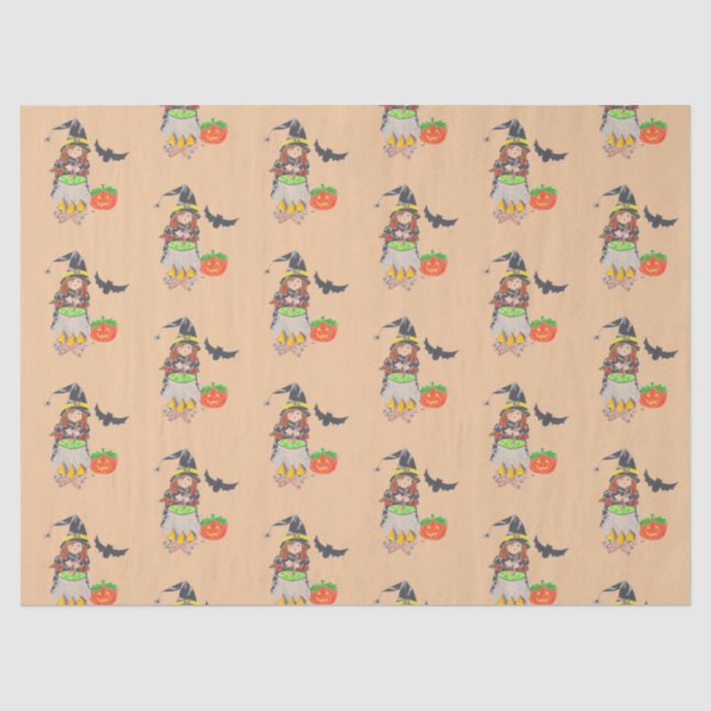 Papel de seda de bruxa fofa para o Halloween (Frente )