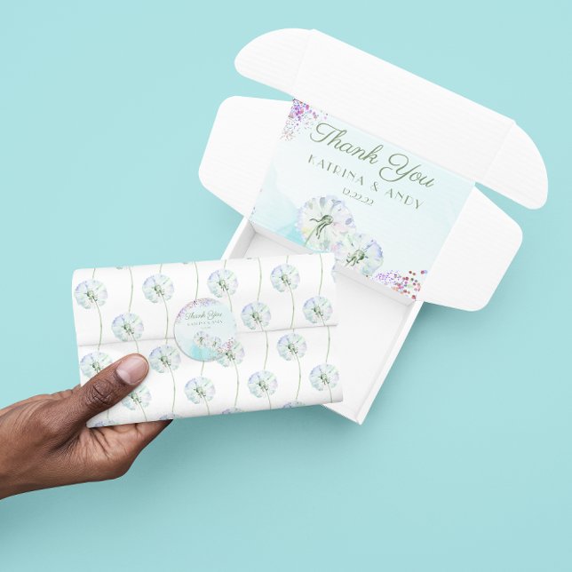 Papel de Seda de Dandelion em Aquarela (Celebrate someone special with this watercolor dandelion tissue paper! Matching collection! )