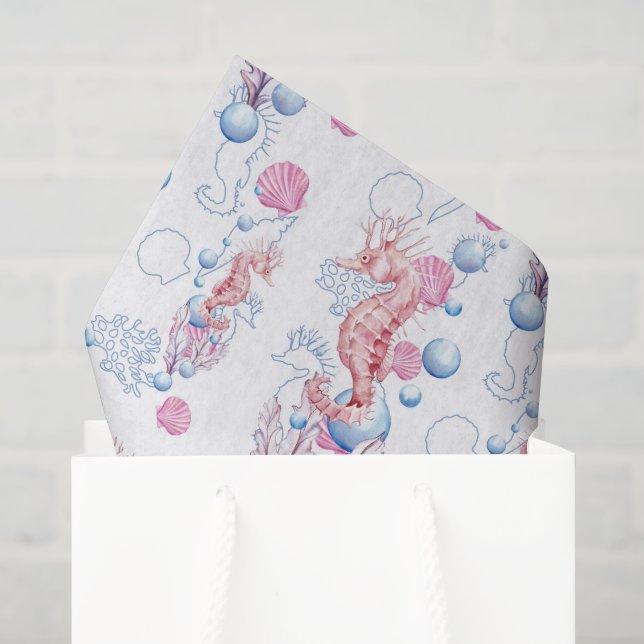 Papel de seda de festa com padrão de cavalo marinh (Sacola de presentes)