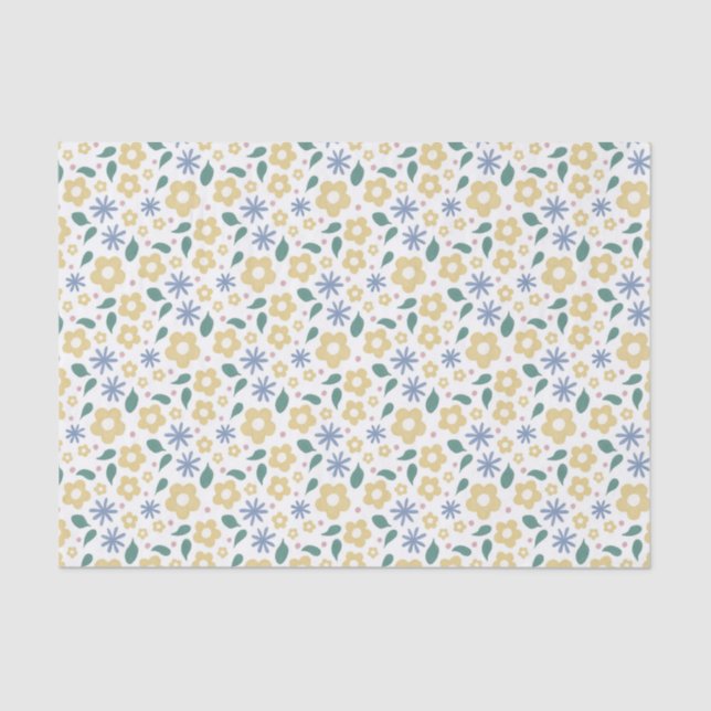 Papel de seda de flores amarelas e azuis felizes (Frente )