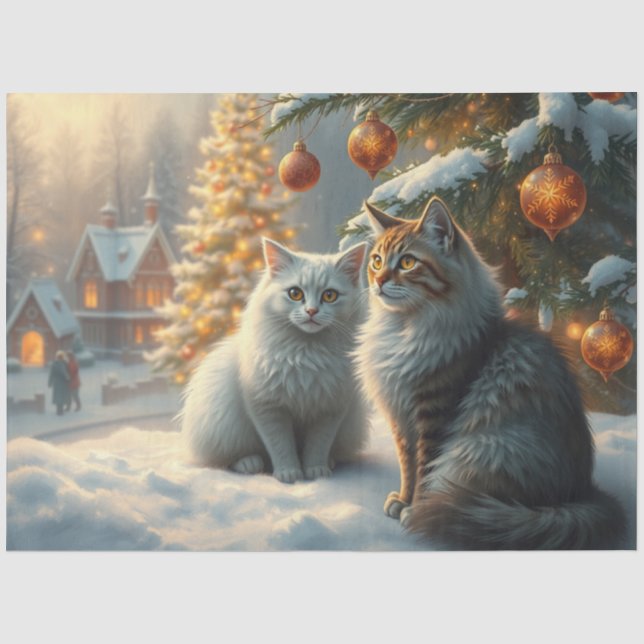 Papel de Seda de Gatos de Natal Adoráveis (Frente )