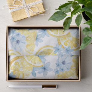 Papel de Seda de Limões Fatiados e Flores em Aquar