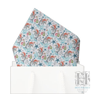 Papel de Seda de Natal com Golfinho em Branco