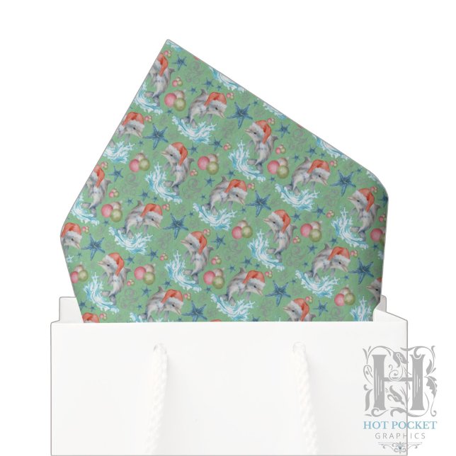 Papel de Seda de Natal com Golfinho em Verde (Criador carregado)