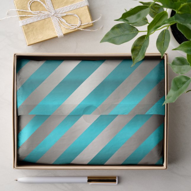 Papel de Seda de Natal com Listras Diagonais Aqua  (Presente)