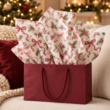 Papel de Seda de Natal Vintage Aquarela com Folhas