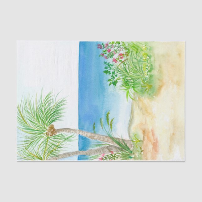 Papel de seda de praia tropical aquarela (Frente )