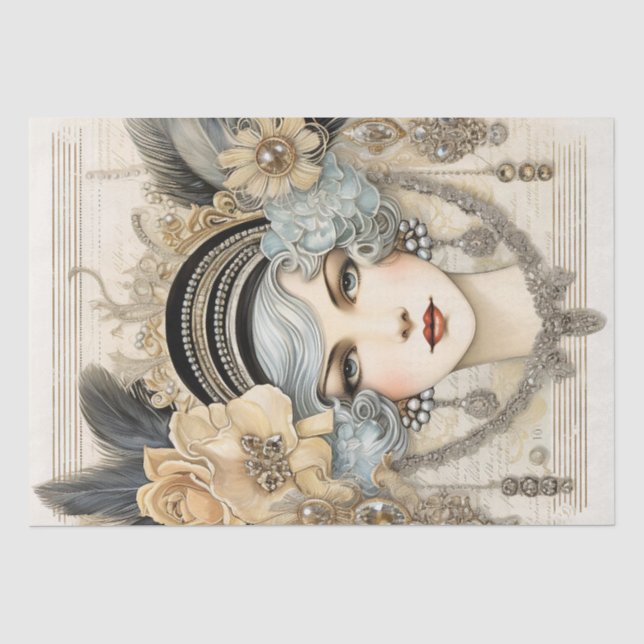 Papel De Seda Deco de Arte da Menina Flapper de 1920 (Frente )