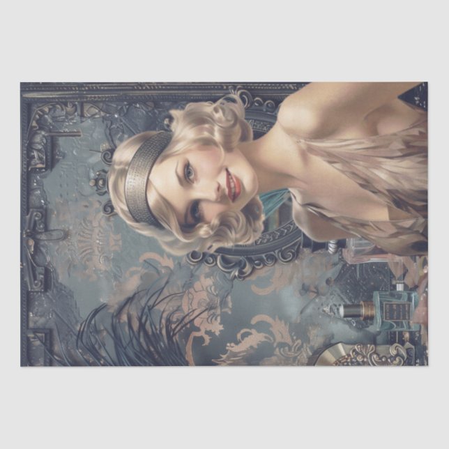 Papel De Seda Deco de Arte de Menina Flapper Perfume de 1920 (Frente )