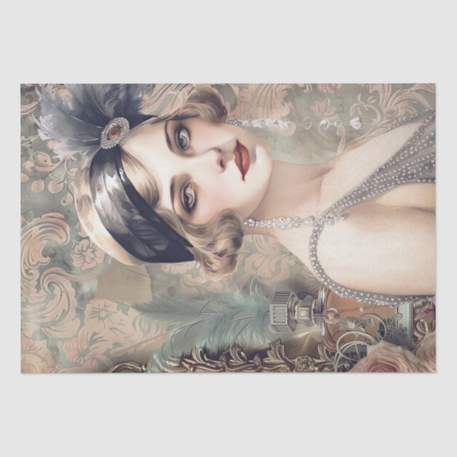 Papel De Seda Deco de Arte de Menina Flapper Perfume de 1920 (Frente )