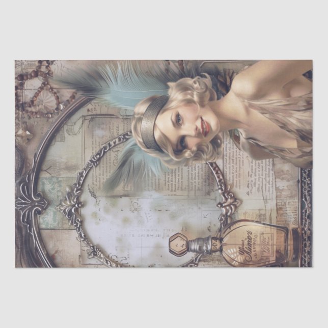 Papel De Seda Deco de Arte de Menina Flapper Perfume de 1920 (Frente )
