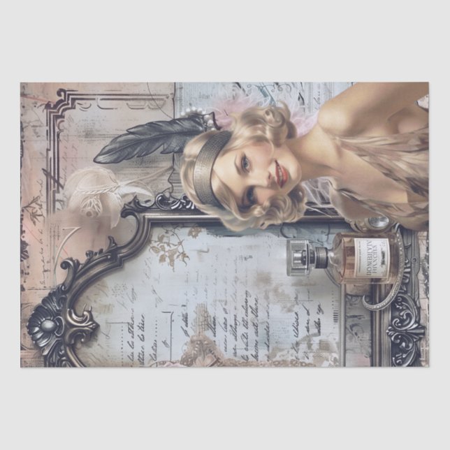 Papel De Seda Deco de Arte de Menina Flapper Perfume de 1920 (Frente )