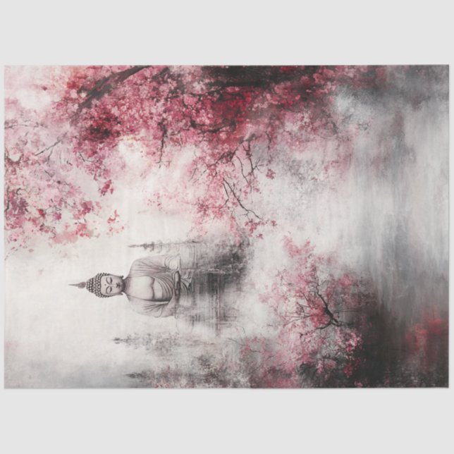 Papel De Seda Decodificar Árvores do Flor de Estátua Buda (Frente )