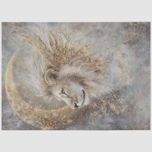 Papel De Seda Decopage Mystical Lions Cabeça Crescente Lua Doura