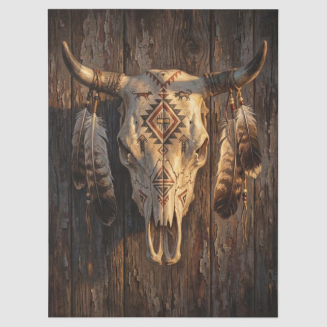 Papel De Seda Decorated Cattle Skull Decoupage (Frente )