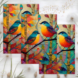 PAPEL DE SEDA DECOUPAÇÃO DAS AVES COLORIDAS