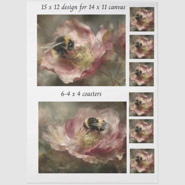 Papel De Seda Decoupage 11x14 Design for Canvas Bumble Bee  (Frente )