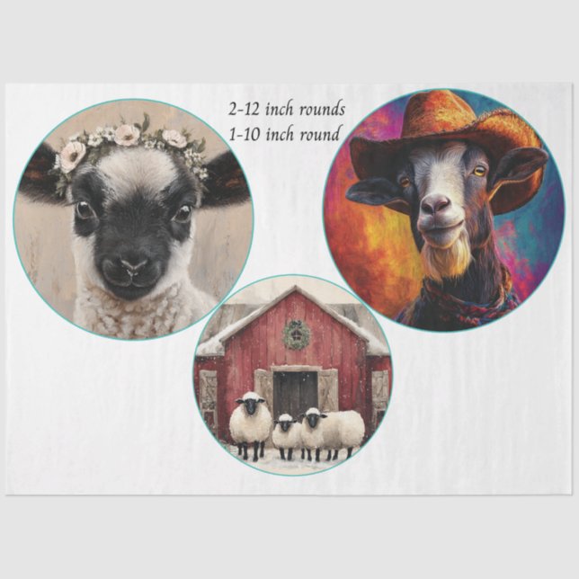 Papel De Seda Decoupage 12 & 10" Round Farm Animals  (Frente )