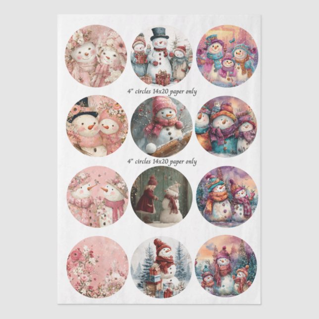 Papel De Seda Decoupage 12 Whimsical Snowman 4" Coaster Set  (Frente )