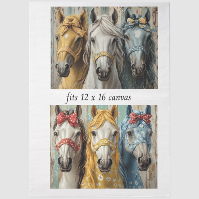 Papel De Seda Decoupage 12x16 Caprichoso Painel de Cavalos 3  (Frente )