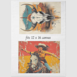 Papel De Seda Decoupage 12x16 Cowgirl Roper & Skull Design 