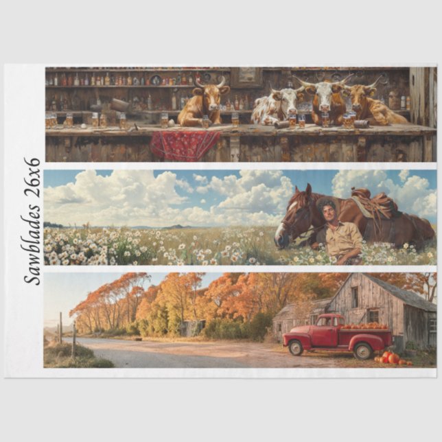 Papel De Seda Decoupage 26x6" Handsaw Rustic Wall Art Designs  (Frente )