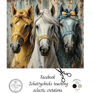 Papel De Seda Decoupage 3 Cavalos Bandanas Fundo Descartado