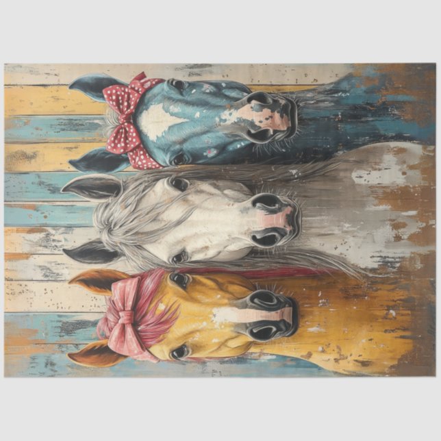 Papel De Seda Decoupage 3 Cavalos Bandanas Fundo Descartado (Frente )