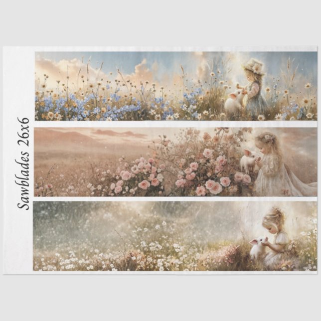 Papel De Seda Decoupage 3 Designs Farm Girl & Pig Handsaws (Frente )