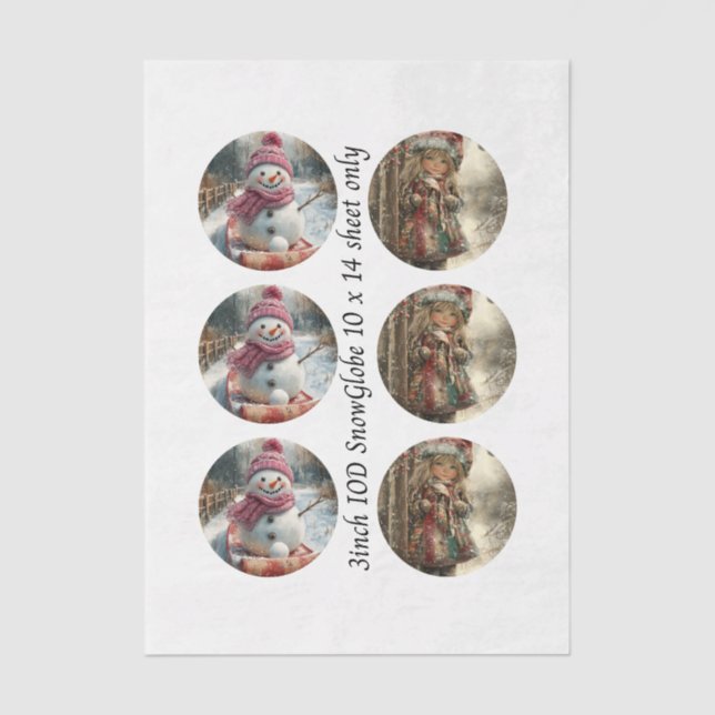 Papel De Seda Decoupage 3" Mould Snow Globe Snowman & Girl  (Frente )