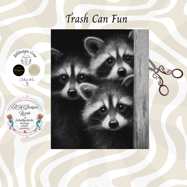 Papel De Seda Decoupage 3 Raccoons Peeking Out Barn Door (Criador carregado)