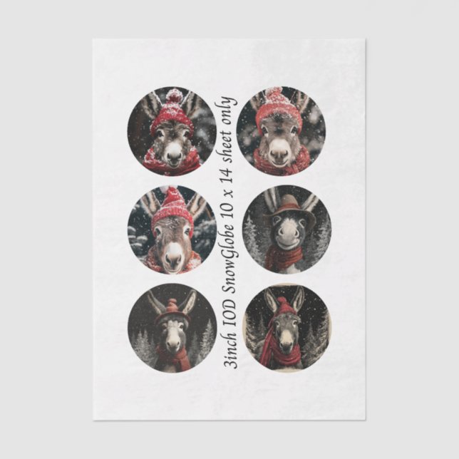 Papel De Seda Decoupage 3" Snow Globe Moulds Whimsical Donkeys (Frente )