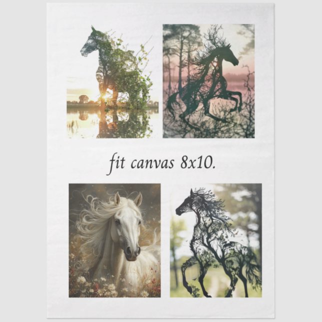 Papel De Seda Decoupage 4 Horse Designs Fit 8x10 Canvas  (Frente )