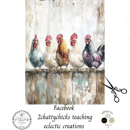 Papel De Seda Decoupage 5 Chickens on a Fence 18x24 Canvas