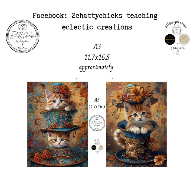 Papel De Seda Decoupage A3 Gato Caprichoso em Chapéus  (Criador carregado)
